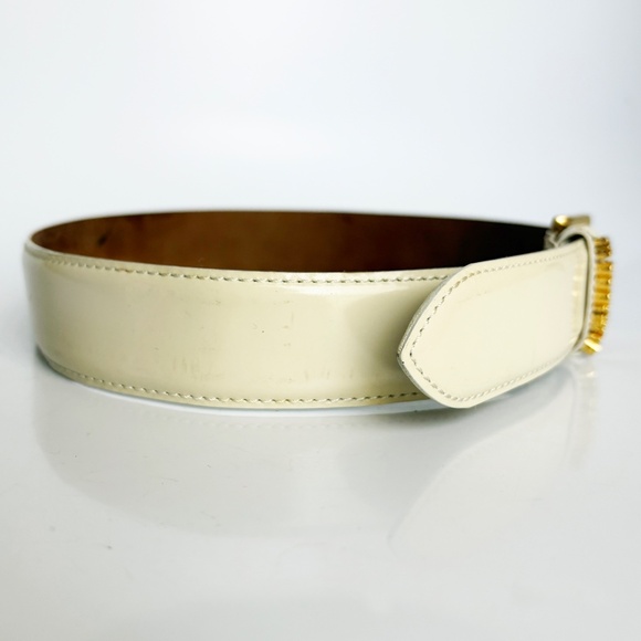 Moschino Belt by Redwall Vanilla Leather Gold Metal Logo Lettering Vintage Sz 40 main image 8